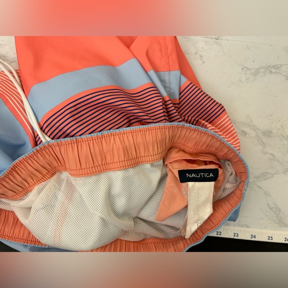 Nautica Swim Trunks Men XXL Blue Lined Beach Pockets Drawstring Shorts Orange C2 - Picture 3 of 5